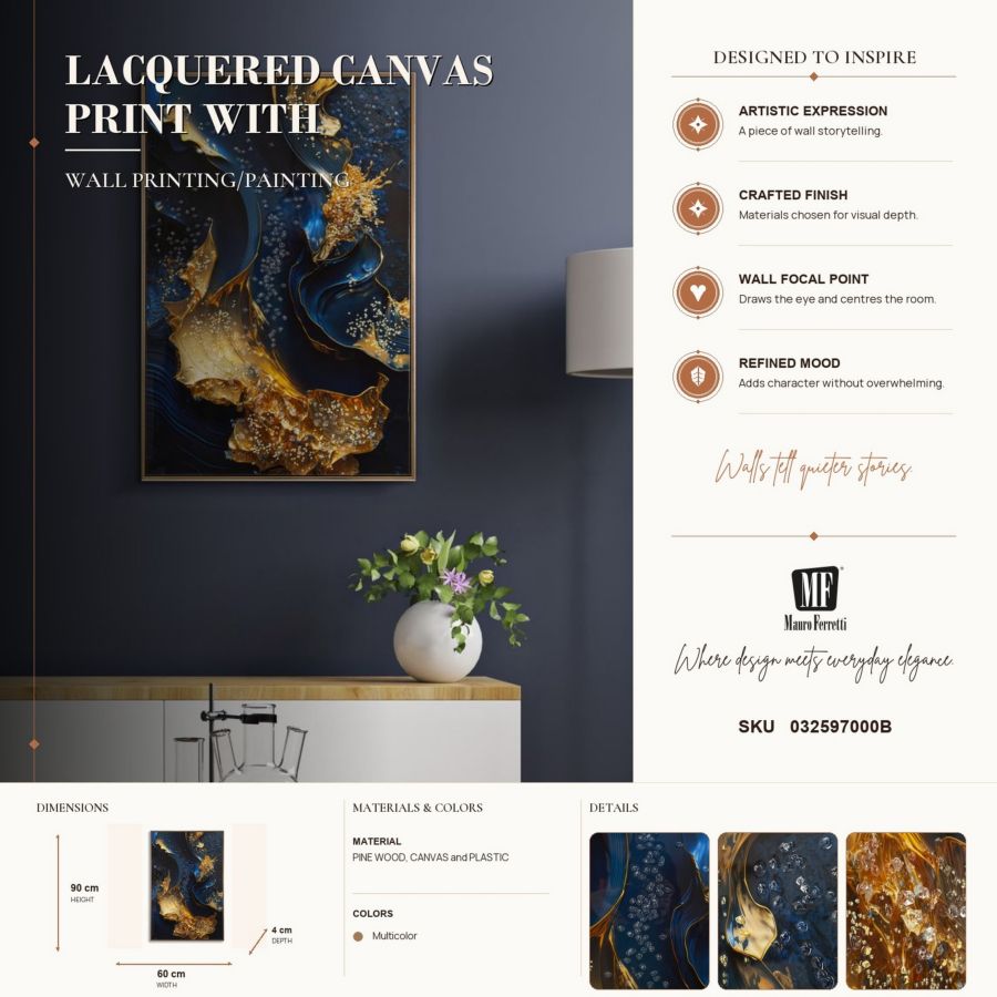 Stampa su tela laccata c/cornice andromeda -b- cm 60x4x90