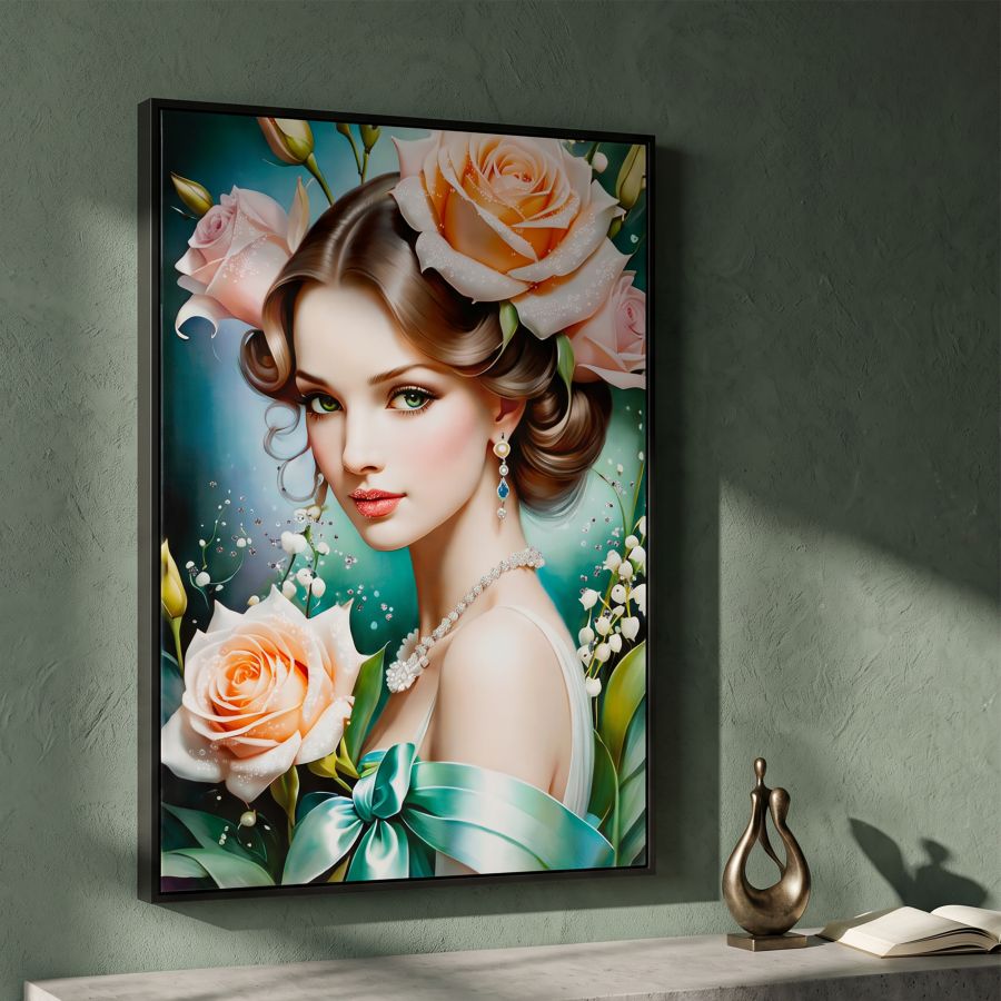 Dipinto su tela laccato fantasy c/cornice -b- cm 72x4x102