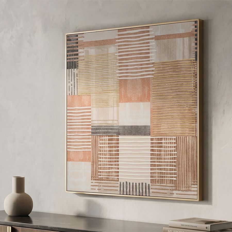 Stampa dipinta su tela lignes c/cornice -b- cm 60x3x60