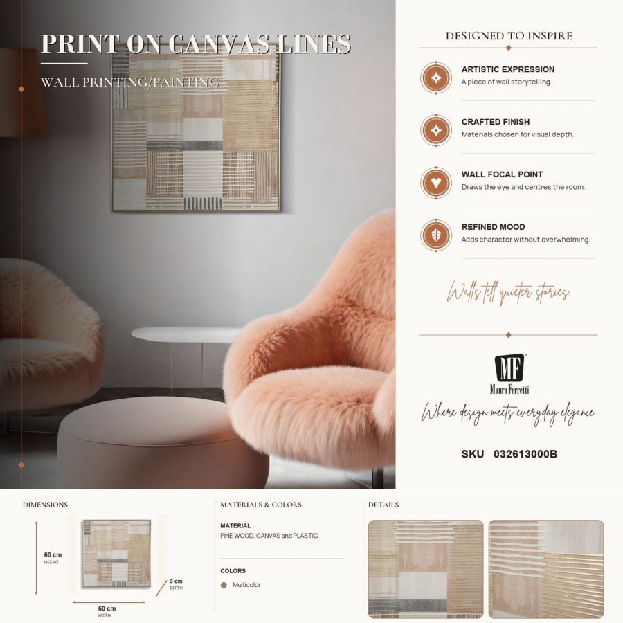 Stampa dipinta su tela lignes c/cornice -b- cm 60x3x60