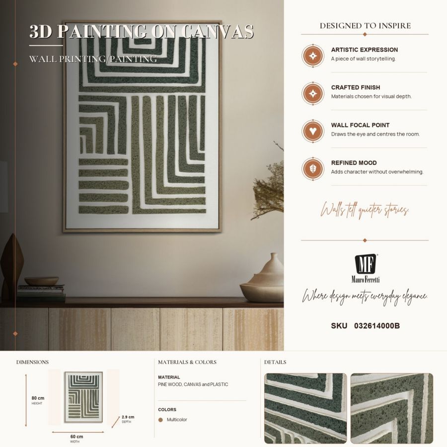 Dipinto su tela 3d c/cornice -b- cm 60x2,9x80