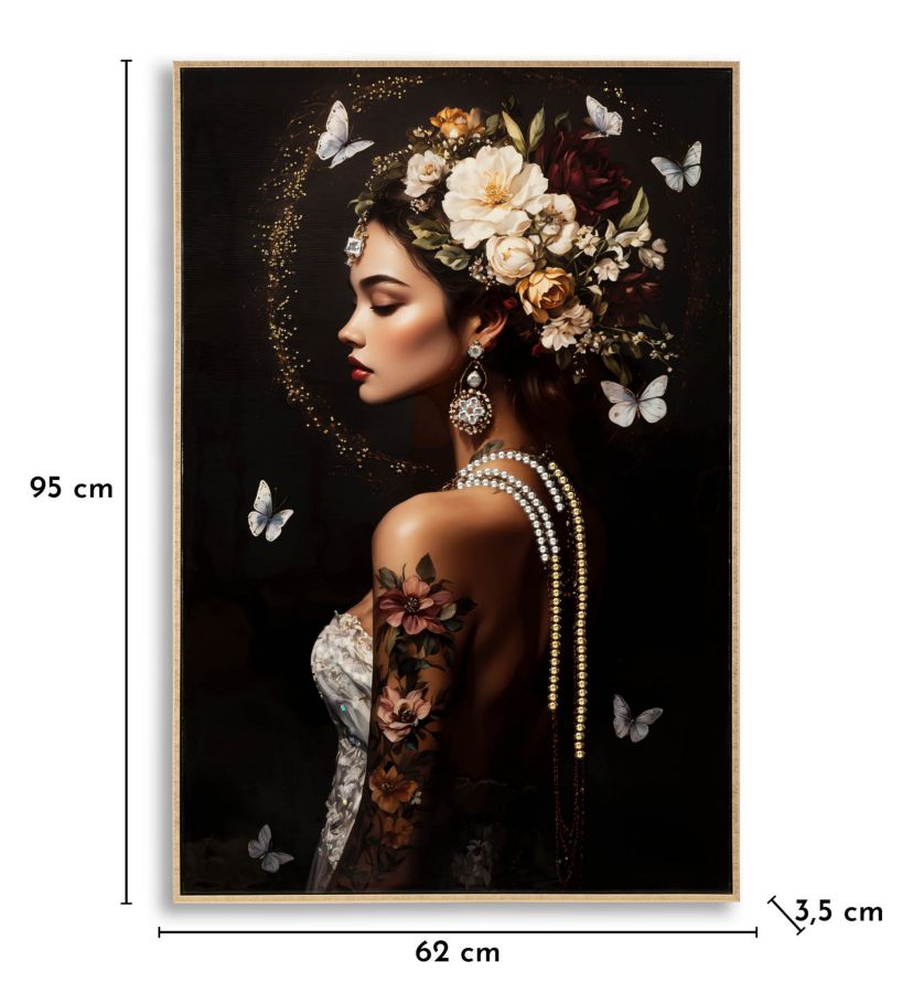 Stampa dipinta su tela laccata persian c/cornice -b- cm 62x3,5x92