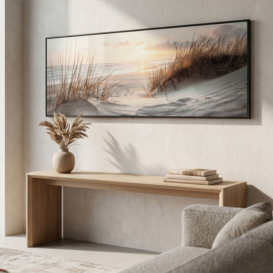 Stampa dipinta su tela laccata beach c/cornice -a- cm 152x4x52