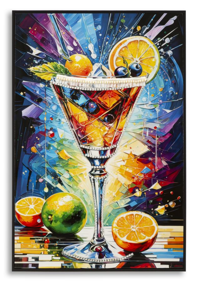 Mauro Ferretti Stampa Decorata su Tela Laccata con Cornice Cocktail -a- 62 x 3,5 x 92 cm