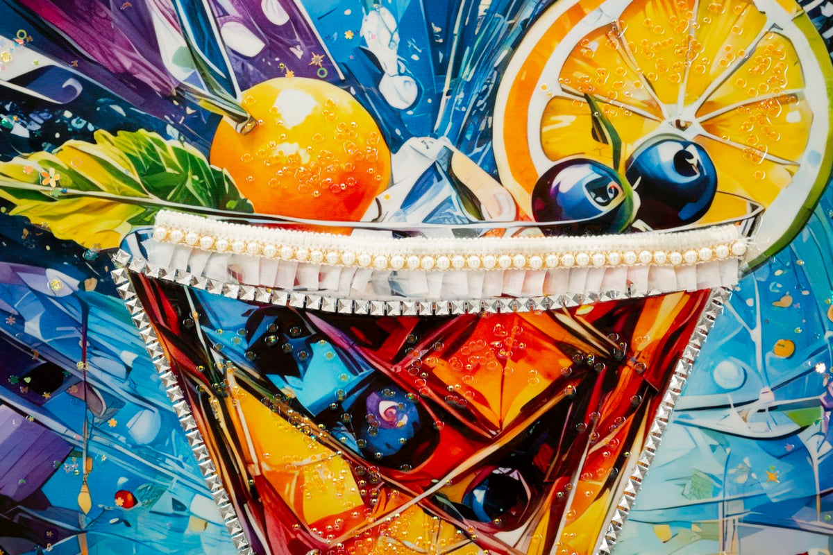 Mauro Ferretti Stampa Decorata su Tela Laccata con Cornice Cocktail -a- 62 x 3,5 x 92 cm