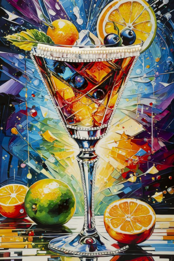 Mauro Ferretti Stampa Decorata su Tela Laccata con Cornice Cocktail -a- 62 x 3,5 x 92 cm