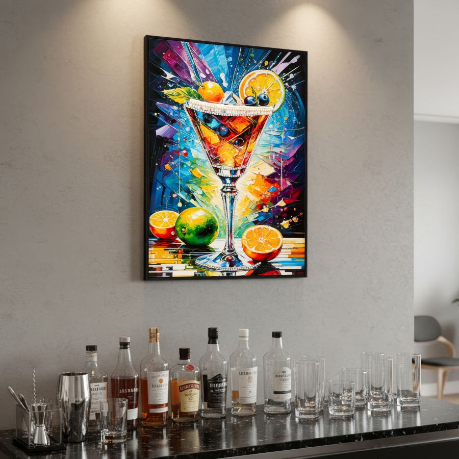 Mauro Ferretti Stampa Decorata su Tela Laccata con Cornice Cocktail -a- 62 x 3,5 x 92 cm
