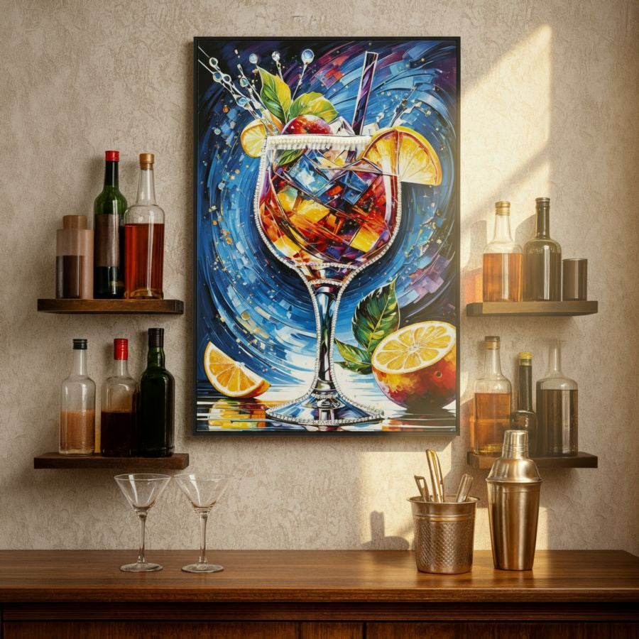 Mauro Ferretti Stampa Decorata su Tela Laccata con Cornice Cocktail -b- 62 x 3,5 x 92 cm