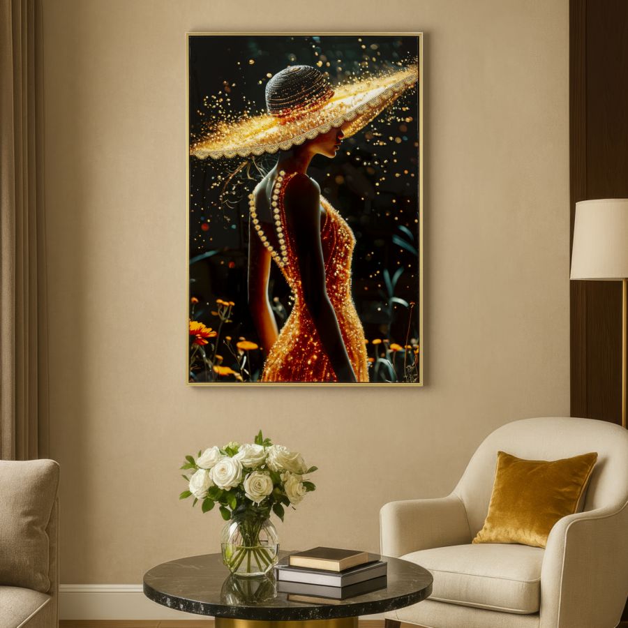 Stampa decorata su tela laccata c/cornice illumy -a- cm 62x3,5x92