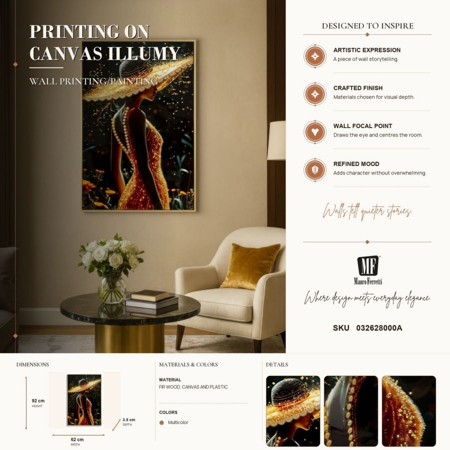 Stampa decorata su tela laccata c/cornice illumy -a- cm 62x3,5x92