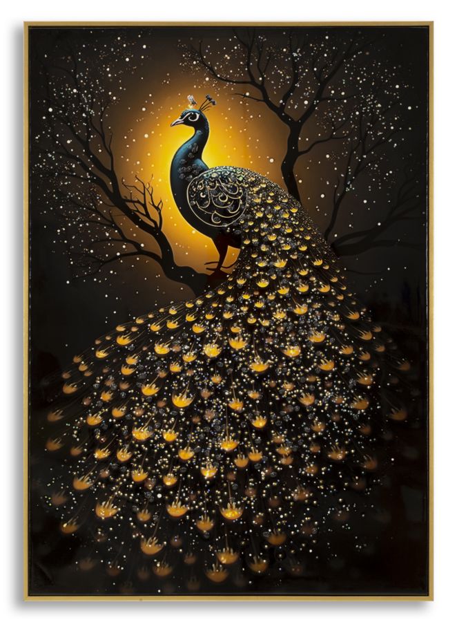 Stampa decorata su tela laccata c/cornice peacock cm 70x4 x100