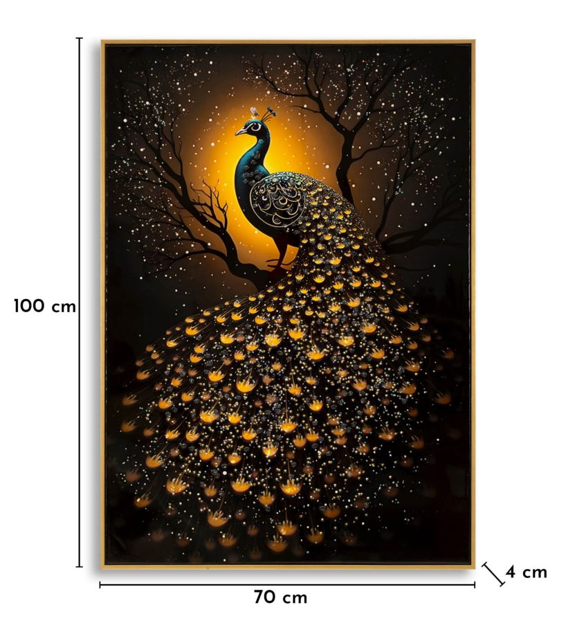 Stampa decorata su tela laccata c/cornice peacock cm 70x4 x100