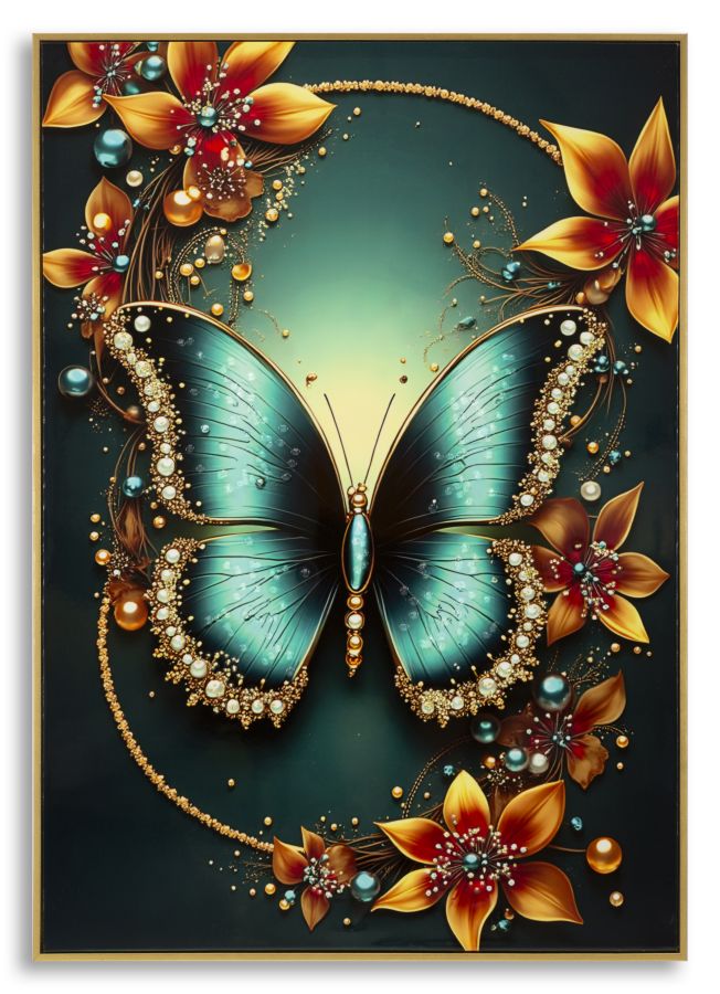 Stampa decorata su tela laccata c/cornice butterly -a- cm 70x4x100