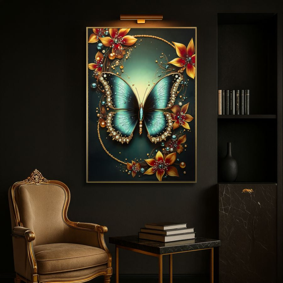 Stampa decorata su tela laccata c/cornice butterly -a- cm 70x4x100