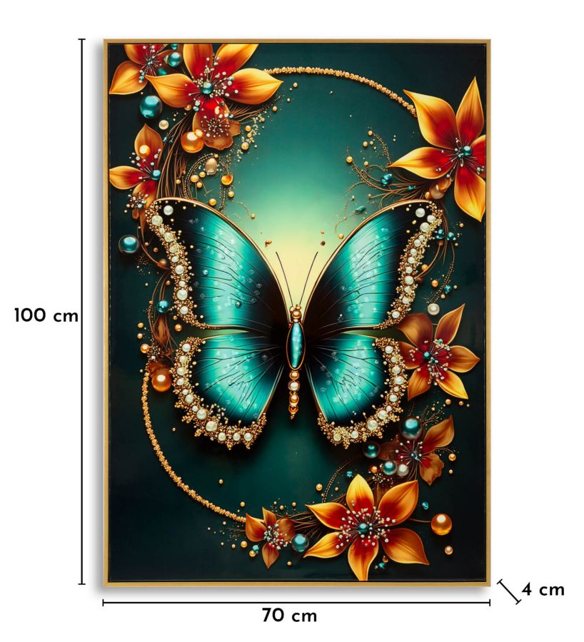 Stampa decorata su tela laccata c/cornice butterly -a- cm 70x4x100