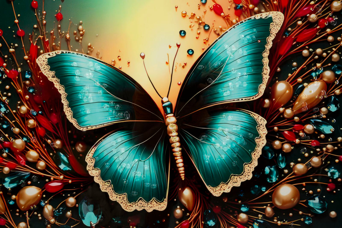 Stampa decorata su tela laccata c/cornice butterly -b- cm 70x4x100