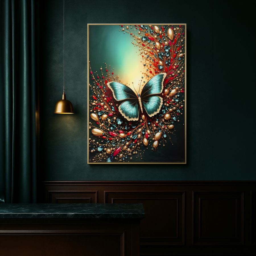 Stampa decorata su tela laccata c/cornice butterly -b- cm 70x4x100