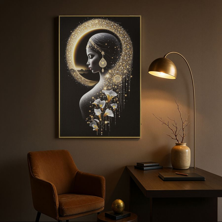 Stampa c/LED su tela laccata c/cornice inda cm 60x3,5x90 alimentazione batterie