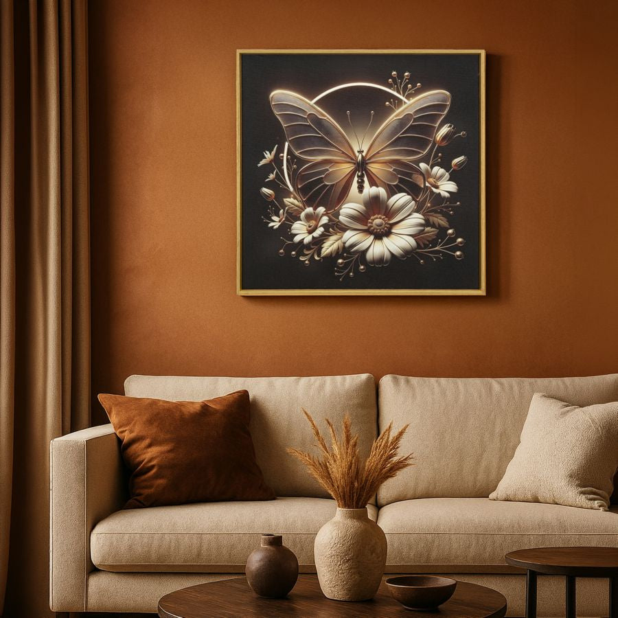 Stampa c/LED su tela laccata c/cornice butterfly cm 50x4x50 alimentazione usb