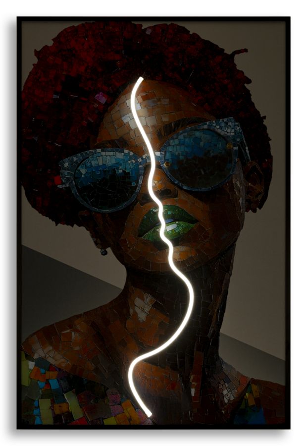 Stampa c/LED su tela afro cm 60x3,5x90 (applicazione 3d acrilico)