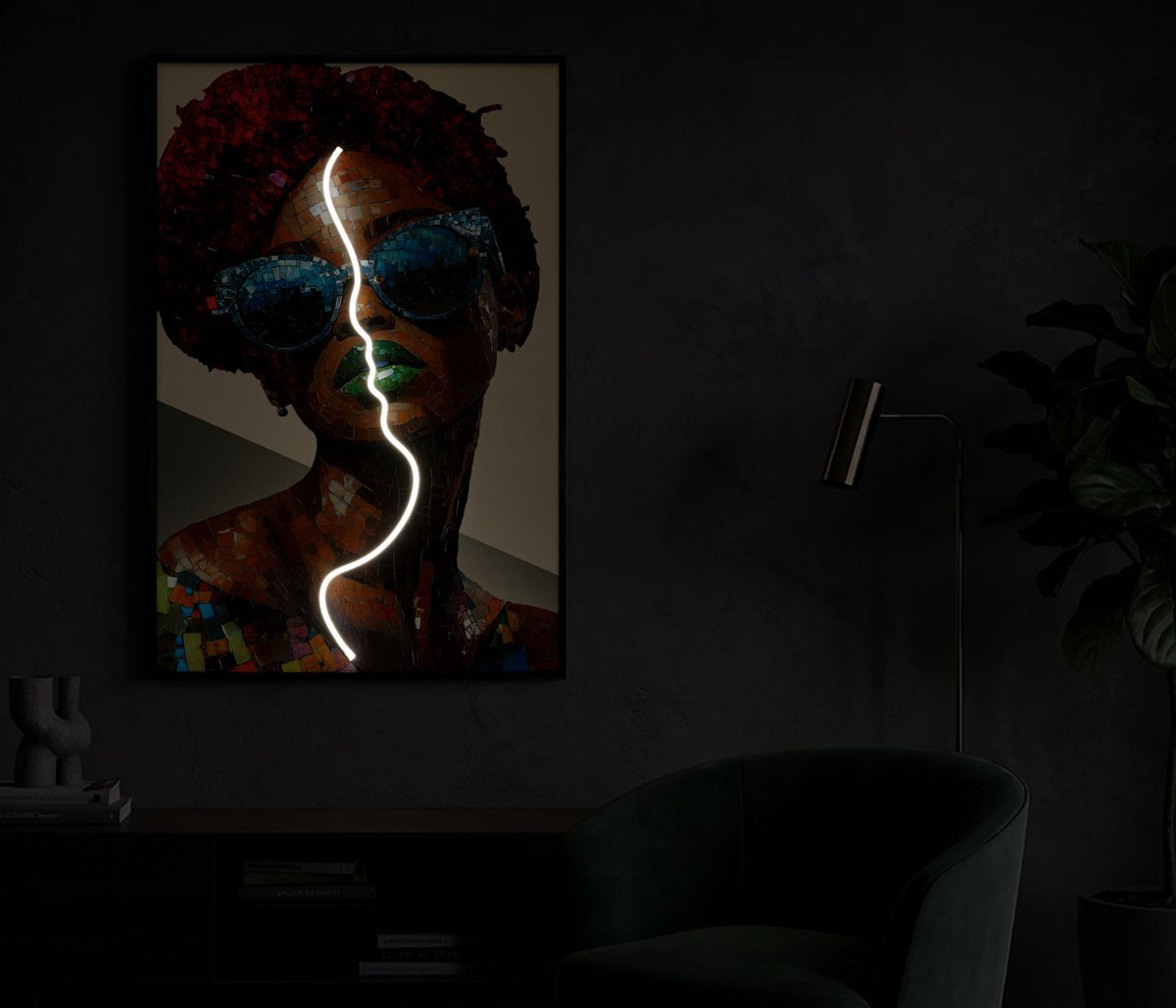 Stampa c/LED su tela afro cm 60x3,5x90 (applicazione 3d acrilico)