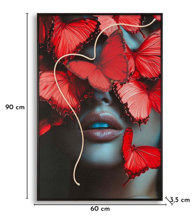 Stampa c/LED su tela butterflies cm 60x3,5x90 (applicazione 3d acrilico)