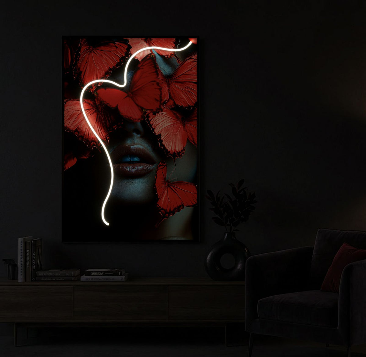 Stampa c/LED su tela butterflies cm 60x3,5x90 (applicazione 3d acrilico)