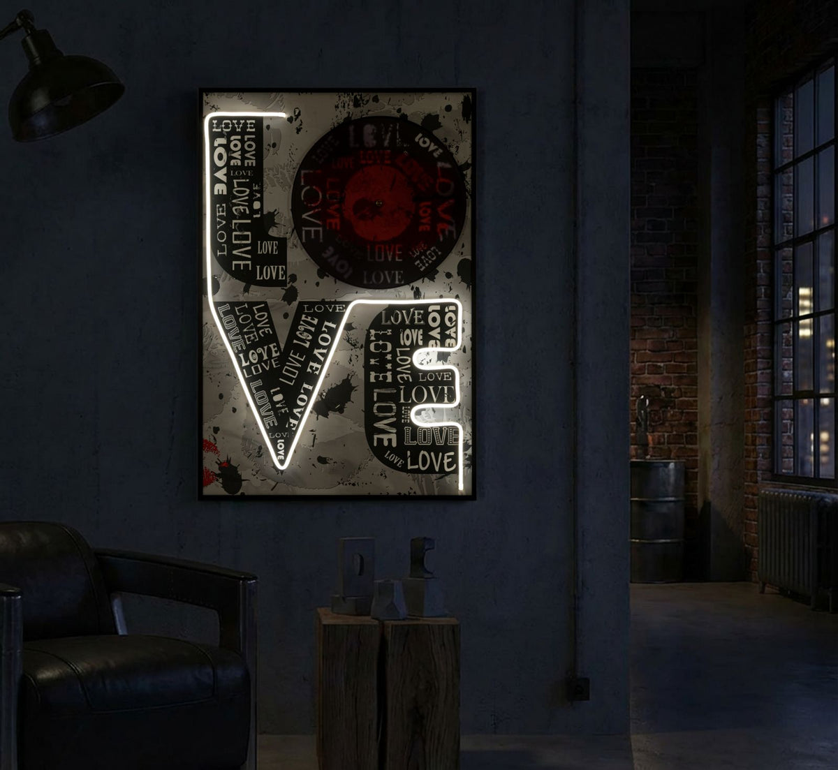 Mauro Ferretti Stampa con LED su Tela Love 60 x 3,5 x 90 cm (applicazione 3D Acrilico)