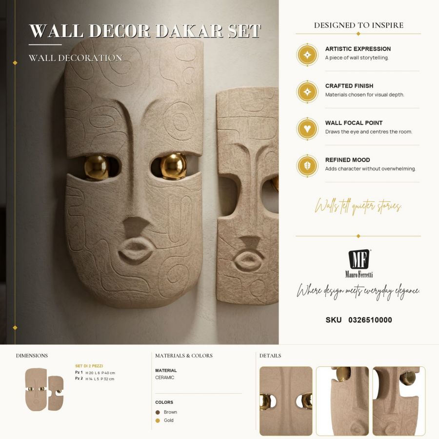 Decorazione murale dakar coppia cm 20x6x40-14x5x32