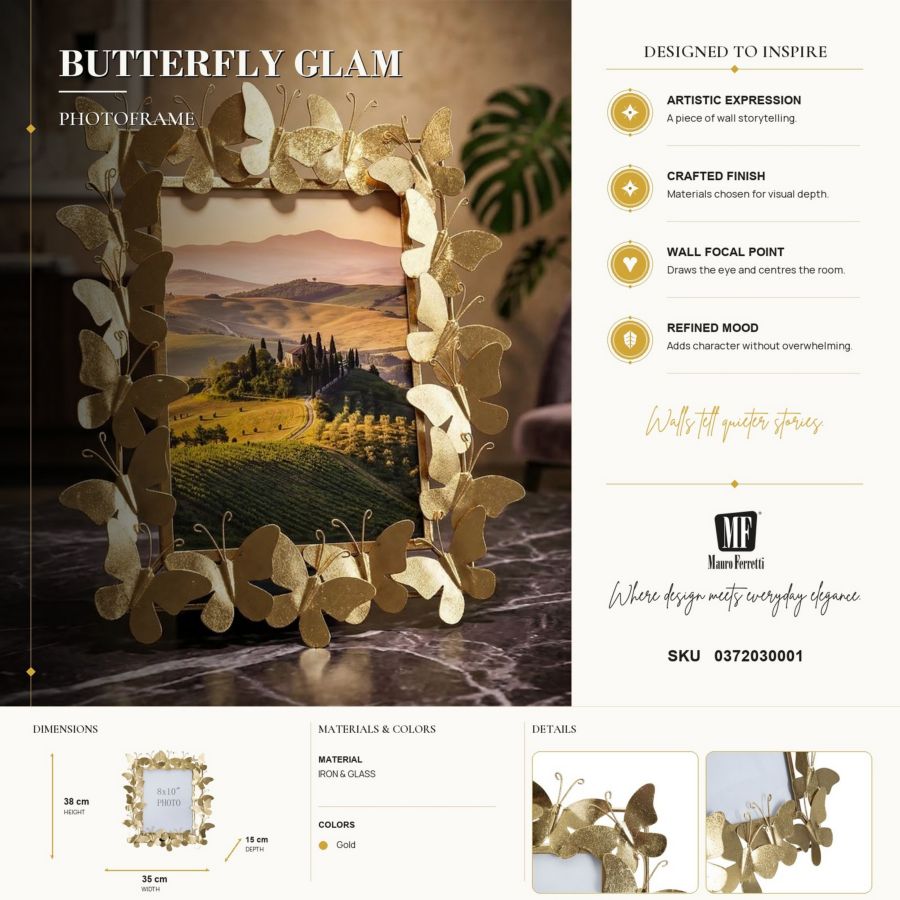 Mauro Ferretti Cornice Butterfly Glam 35 x 15 x 38 cm (misura Interna 20 x 25)