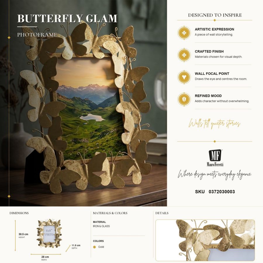 Mauro Ferretti Cornice Butterfly Glam 28 x 11,5 x 30,5 cm (misura Interna 15 x 20)