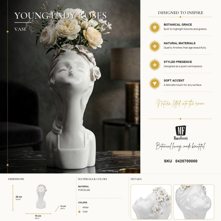 Mauro Ferretti Vaso Young Lady Roses 10 x 14 x 26 cm