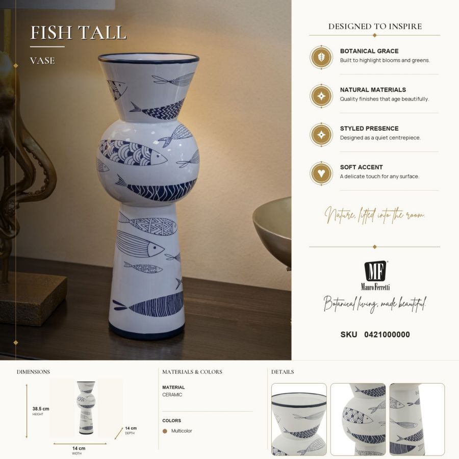 Vaso ceramica fish tall cm ø 14x38,5