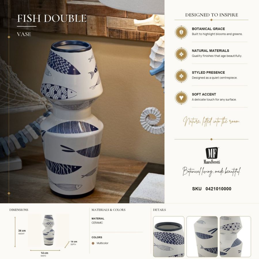 Vaso ceramica fish double cm ø 14x34