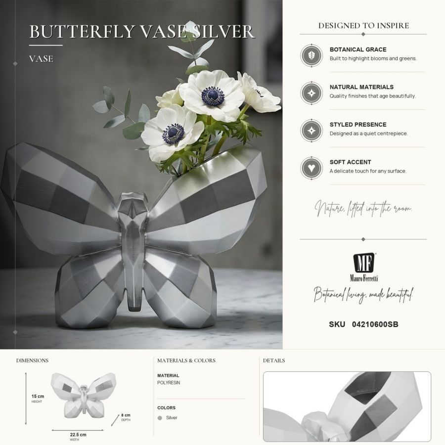 Vaso butterfly silver cm 22,5x8x15 min 2