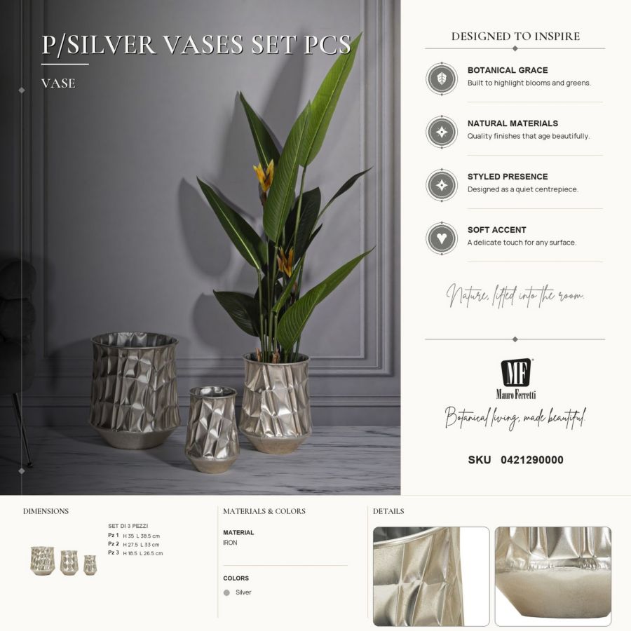 P/vasi silver set 3 pz cm ø 35x38,5-27,5x33-18,5x26,5