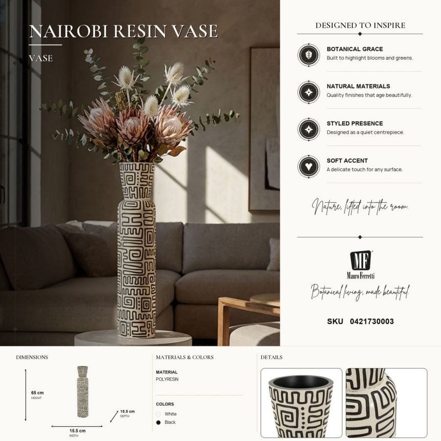 Vaso resina nairobi cm ø 15,5x65 (apertura cm ø 11,5)