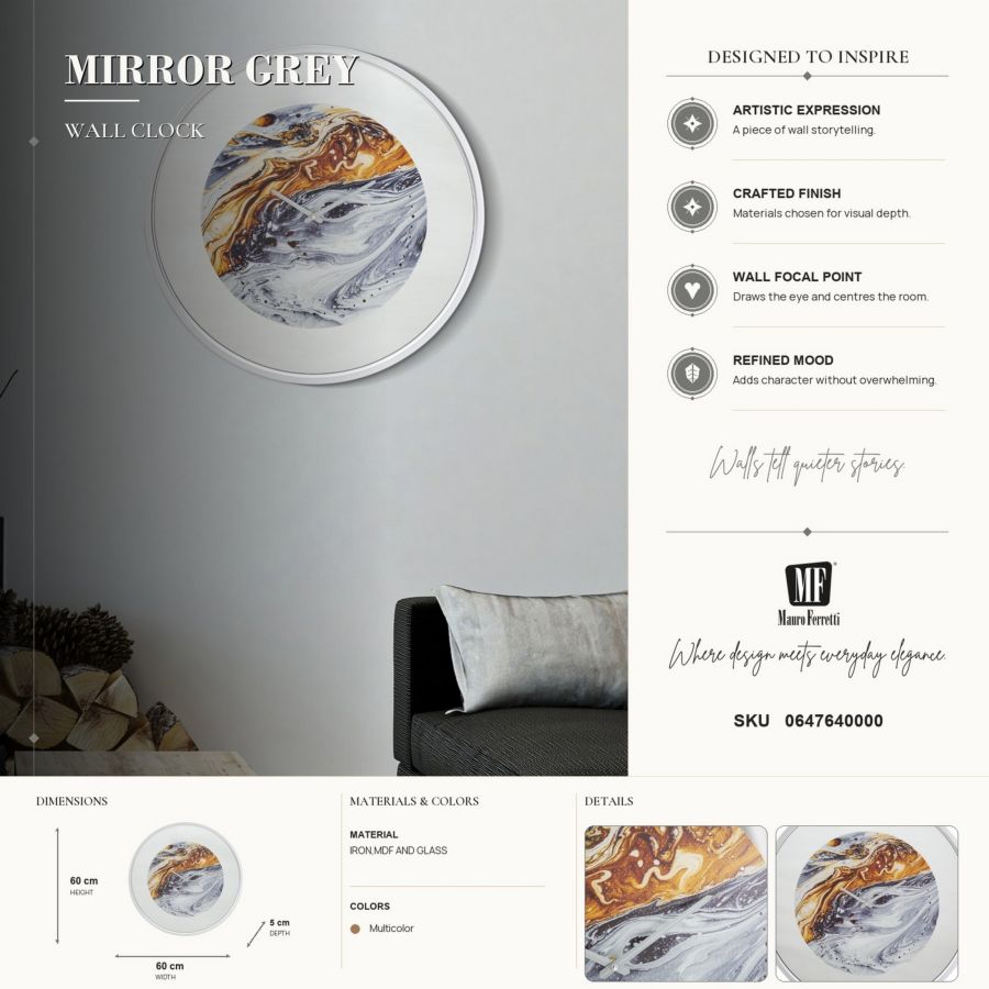 Mauro Ferretti Orologio da Muro Mirror Grey Ø 60 x 5 cm