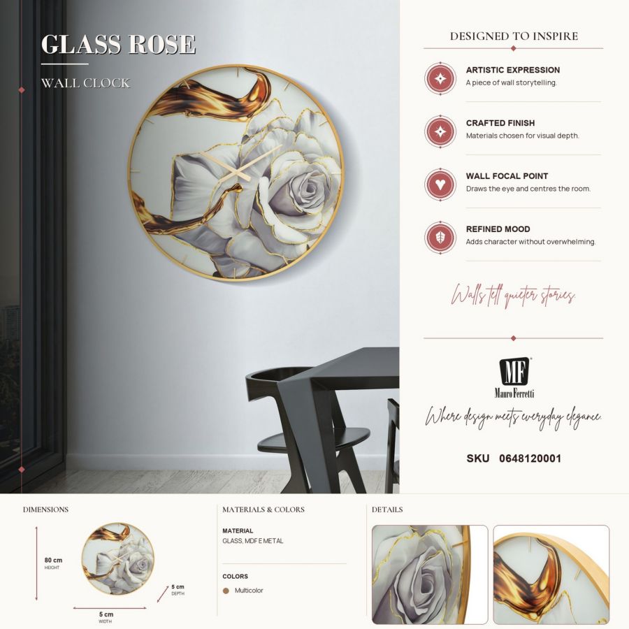 Mauro Ferretti Orologio Glass Rose Ø 80 x 5 cm