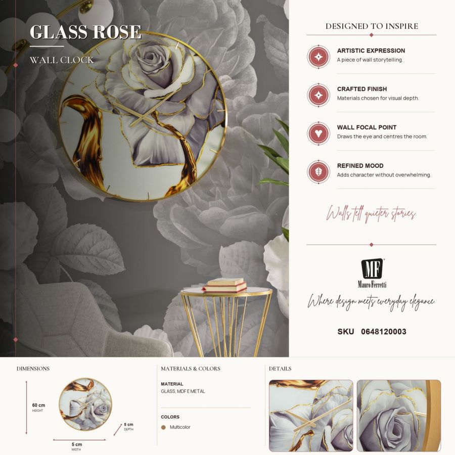 Mauro Ferretti Orologio Glass Rose Ø 60 x 5 cm