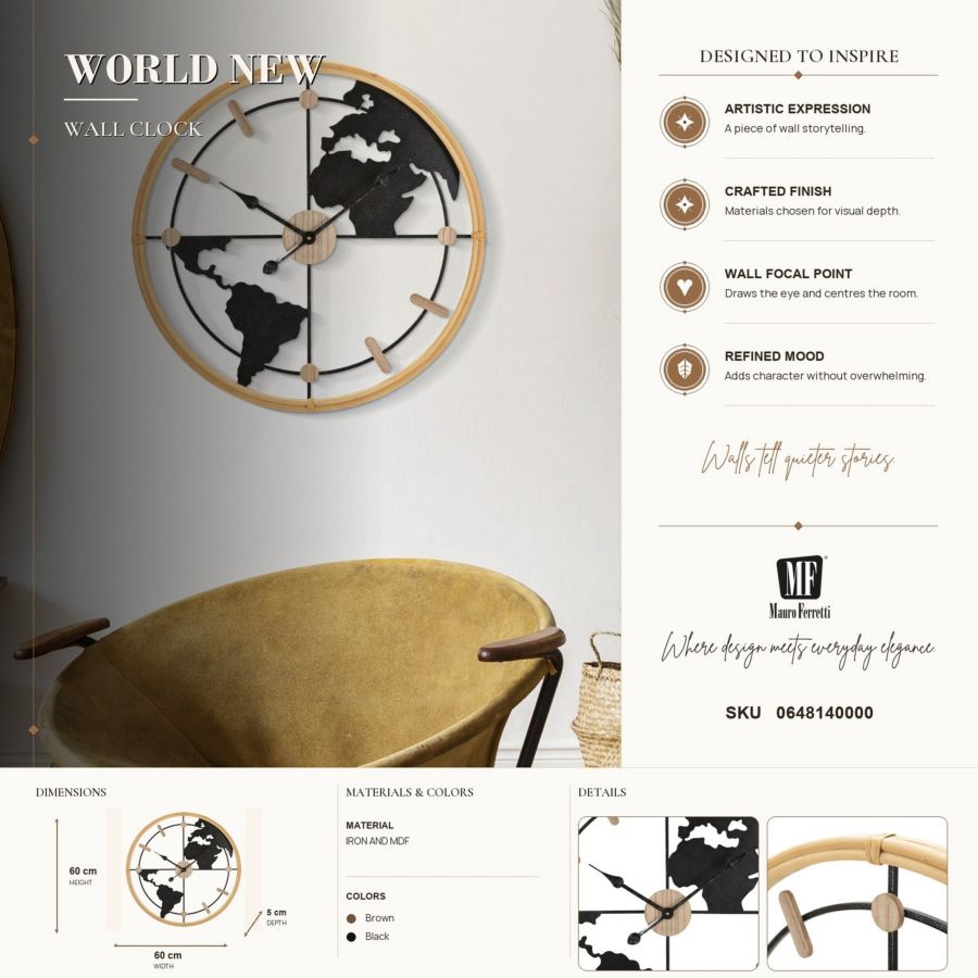Mauro Ferretti Orologio da Muro World New Ø 60 x 5 cm