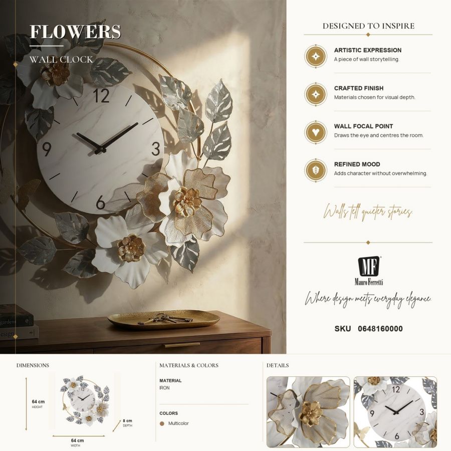 Mauro Ferretti Orologio da Muro Flowers 64 x 8 x 64 cm