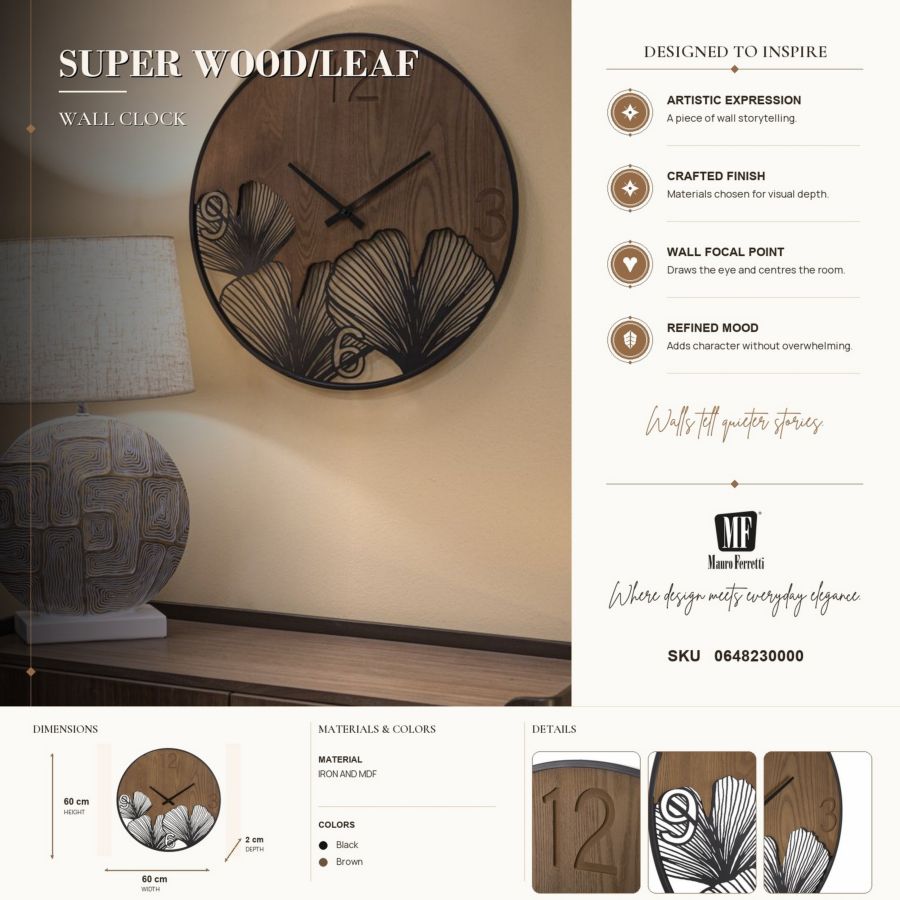 Mauro Ferretti Orologio da Muro Super Wood/leaf Ø 60 x 2 cm
