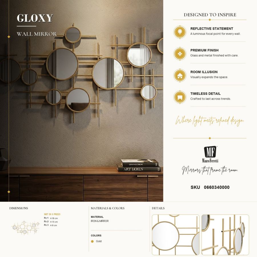 Mauro Ferretti Specchio Gloxy 117 x 4,5 x 61 cm (misura Specchio Ø 18-13-8)