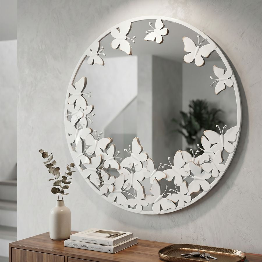 Mauro Ferretti Specchio Rotondo White Butterfly 62,5 x 2,3 cm (misura Interna Ø 60)