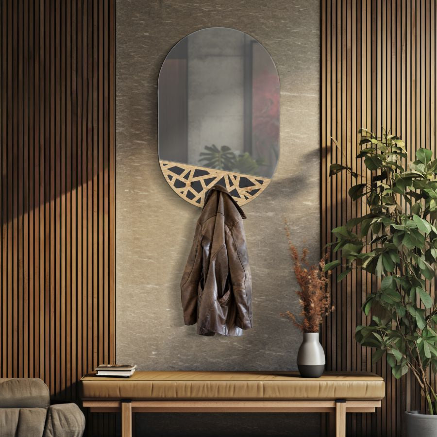 Specchio da muro c/app-abiti carv cm 60x5,3x90 (misura specchio cm 60x70)