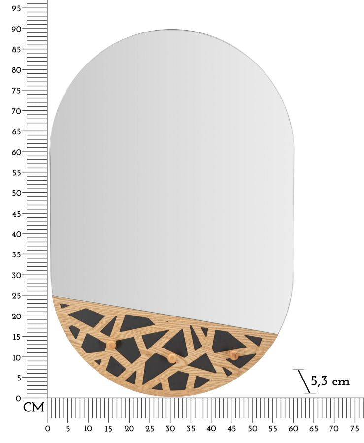 Specchio da muro c/app-abiti carv cm 60x5,3x90 (misura specchio cm 60x70)