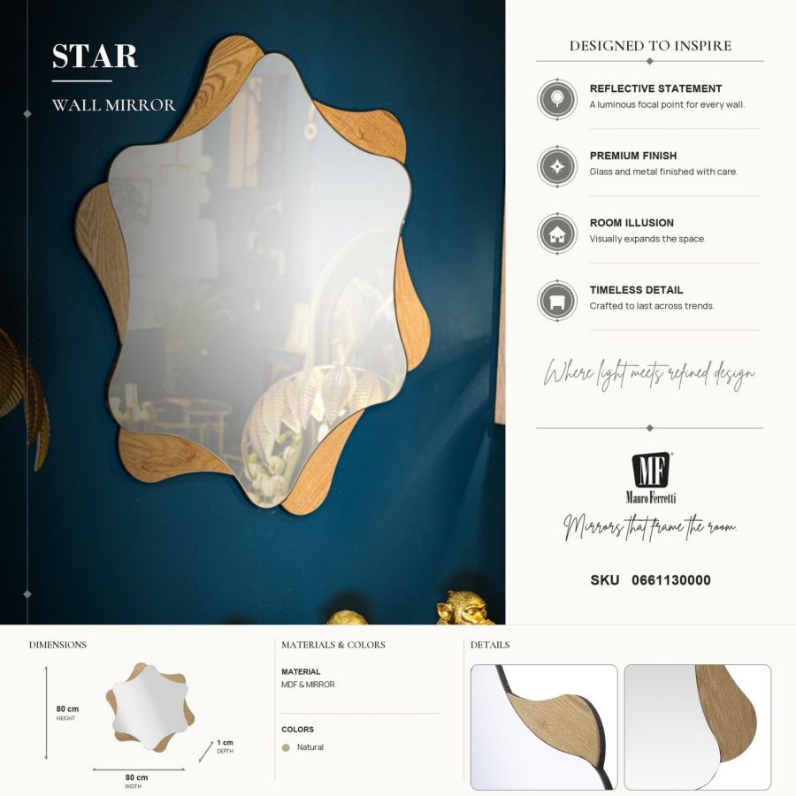 Mauro Ferretti Specchio da Muro Star Ø 80 x 1 cm (misura Specchio 65 x 74)