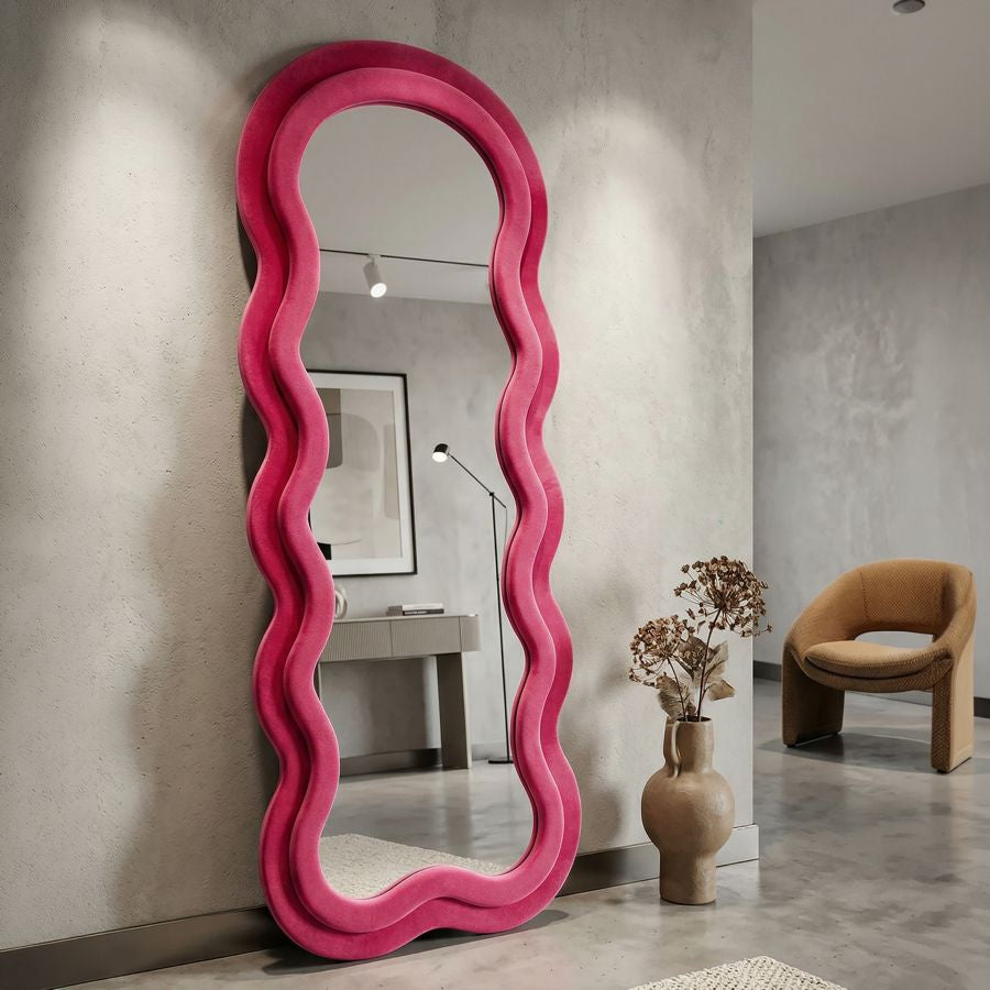 Specchio da muro miki velluto fuxia cm 60x4x160 (misura specchio cm 39x135)