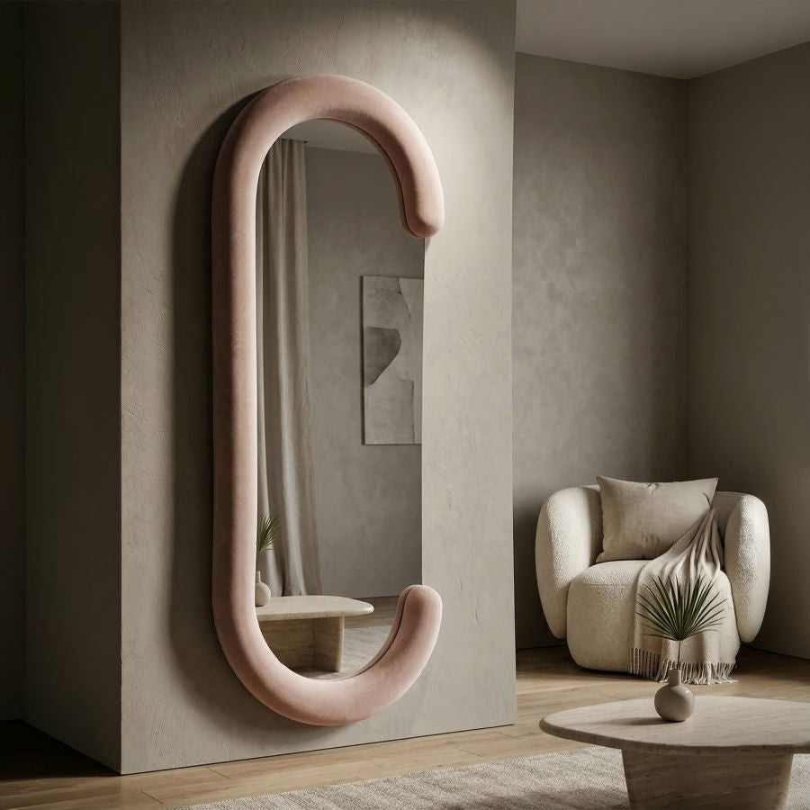 Mauro Ferretti Specchio da Muro Chantal Velluto Rosa 60 x 7 x 160 cm (misura Specchio 45 x 140)